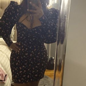 High necked floral short dress-long sleeve